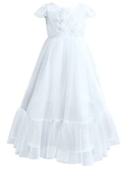 Flower Girl A Line Party Dress Flare Sleeve White Bridesmaid Dress -AYA Cosplay Shop 201909291346195467026