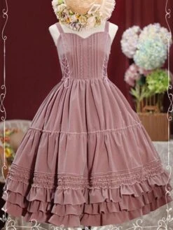 Sweet Lolita JSK Dress Velour Lace Up Ruffle Lolita Jumper Skirts -AYA Cosplay Shop 201909301306548319337