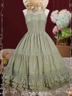 Sweet Lolita JSK Dress Lace Up Ruffle Cotton Lolita Jumper Skirts -AYA Cosplay Shop 201909301306554075717