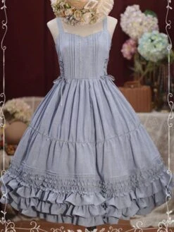 Sweet Lolita JSK Dress Lace Up Ruffle Cotton Lolita Jumper Skirts -AYA Cosplay Shop 201909301306566542790