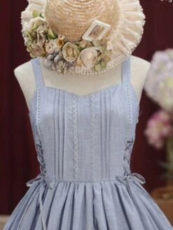 Sweet Lolita JSK Dress Lace Up Ruffle Cotton Lolita Jumper Skirts -AYA Cosplay Shop 201909301306569436855