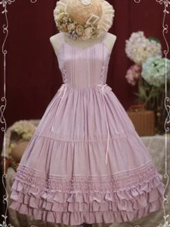 Sweet Lolita JSK Dress Lace Up Ruffle Cotton Lolita Jumper Skirts -AYA Cosplay Shop 201909301306572174604