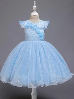 Blue Teenage Girls Dress Summer Children Party Elegant Princess Long Tulle Baby Girls Kids Lace Wedding Ceremony Dresses -AYA Cosplay Shop 201910211835117584472