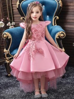 Kids Dress Princess Party Bows Jewel Neck Sleeveless 5 Colors Flower Girl Dress -AYA Cosplay Shop 201910221533573315652