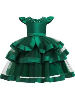 Kids Dress Princess Tulle Jewel Neck Knee Length Short Sleeves Formal Kids Pageant Flower Girl Dress -AYA Cosplay Shop 201910221534037511318