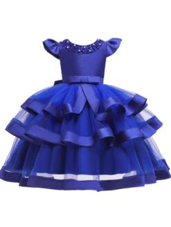 Kids Dress Princess Tulle Jewel Neck Knee Length Short Sleeves Formal Kids Pageant Flower Girl Dress -AYA Cosplay Shop 201910221534041364959