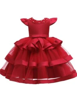 Kids Dress Princess Tulle Jewel Neck Knee Length Short Sleeves Formal Kids Pageant Flower Girl Dress -AYA Cosplay Shop 201910221534044095487