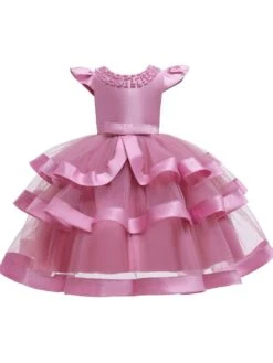Kids Dress Princess Tulle Jewel Neck Knee Length Short Sleeves Formal Kids Pageant Flower Girl Dress -AYA Cosplay Shop 201910221534050475125