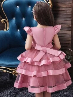Kids Dress Princess Tulle Jewel Neck Knee Length Short Sleeves Formal Kids Pageant Flower Girl Dress -AYA Cosplay Shop 201910221534060383226