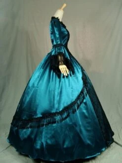 Victorian Dress Costume Prom Dress Long Sleeves Teal Ruffles Silk Long Sleeves Lace Dress Victorian Era Style Masquerade Ball Gown Retro Dress -AYA Cosplay Shop 201910311645503331427