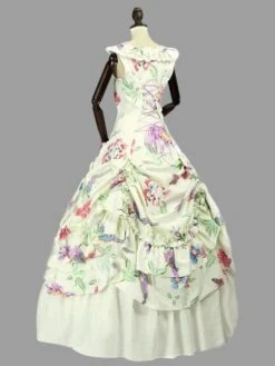 Apricot Retro Costumes Women Floral Print Marie Antoinette Costume Sateen Dress Vintage 18th Century Costume -AYA Cosplay Shop 201912051457524876133