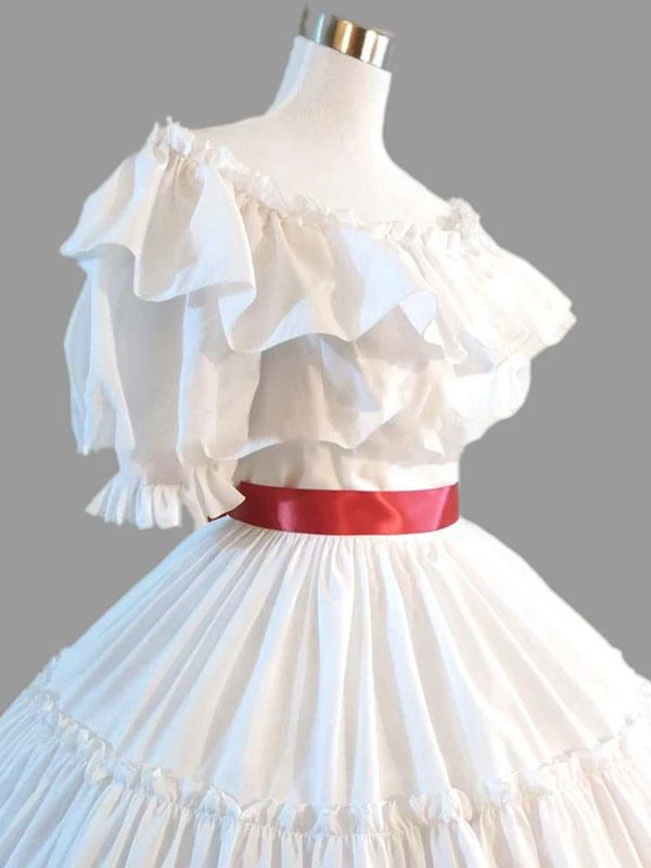 White Retro Costumes Ruffle Women's Marie Antoinette Gown Short Sleeves Round Neckline Vintage Set Party Prom Dress 5 White Retro Costumes Ruffle Women's Marie Antoinette Gown Short Sleeves Round Neckline Vintage Set Party Prom Dress - Image 3