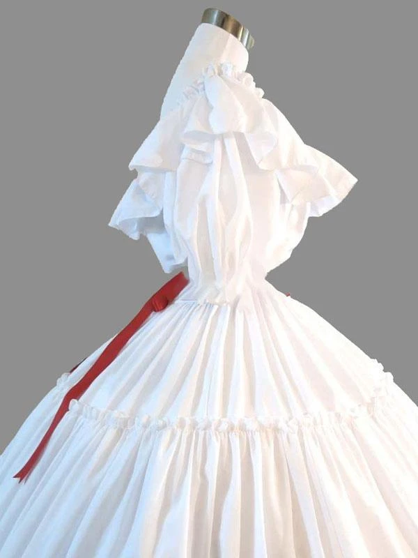 White Retro Costumes Ruffle Women's Marie Antoinette Gown Short Sleeves Round Neckline Vintage Set Party Prom Dress 4 White Retro Costumes Ruffle Women's Marie Antoinette Gown Short Sleeves Round Neckline Vintage Set Party Prom Dress - Image 2