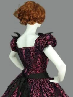 Victorian Dress Costme Prom Dress Burgundy Short Sleeves With Choker Ball Gown Jacquard Bow Ruffle Marie Antoinette Victorian Era Clothing Costumes Halloween -AYA Cosplay Shop 201912061304175347876