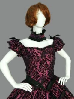 Victorian Dress Costme Prom Dress Burgundy Short Sleeves With Choker Ball Gown Jacquard Bow Ruffle Marie Antoinette Victorian Era Clothing Costumes Halloween -AYA Cosplay Shop 201912061304178146761