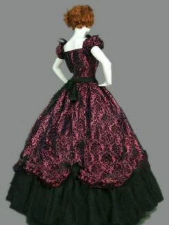 Victorian Dress Costme Prom Dress Burgundy Short Sleeves With Choker Ball Gown Jacquard Bow Ruffle Marie Antoinette Victorian Era Clothing Costumes Halloween -AYA Cosplay Shop 201912061304181145714