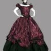 Victorian Dress Costme Prom Dress Burgundy Short Sleeves With Choker Ball Gown Jacquard Bow Ruffle Marie Antoinette Victorian Era Clothing Costumes Halloween