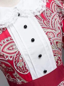 Victorian Dress Costumes Red Floral Print Lace Trim Half Sleeves Marie Antoinette Costume Dress Vintage Party Prom Dress -AYA Cosplay Shop 201912061304230401437