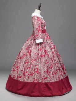 Victorian Dress Costumes Red Floral Print Lace Trim Half Sleeves Marie Antoinette Costume Dress Vintage Party Prom Dress -AYA Cosplay Shop 2019120613042480042