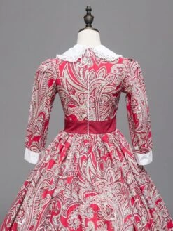 Victorian Dress Costumes Red Floral Print Lace Trim Half Sleeves Marie Antoinette Costume Dress Vintage Party Prom Dress -AYA Cosplay Shop 201912061304251168032