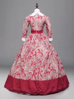 Victorian Dress Costumes Red Floral Print Lace Trim Half Sleeves Marie Antoinette Costume Dress Vintage Party Prom Dress -AYA Cosplay Shop 201912061304254395353