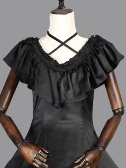 Black Retro Costumes Women's Vintage Dress Ruffle Sateen Ball Gown Dress -AYA Cosplay Shop 20191210142041359434