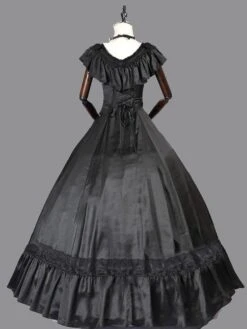 Black Retro Costumes Women's Vintage Dress Ruffle Sateen Ball Gown Dress -AYA Cosplay Shop 201912101420416553696