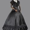 Black Retro Costumes Women's Vintage Dress Ruffle Sateen Ball Gown Dress