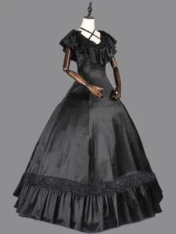 Black Retro Costumes Women's Vintage Dress Ruffle Sateen Ball Gown Dress
