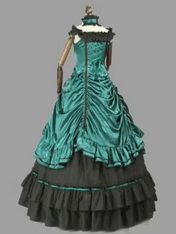 Victorian Dress Costumes Prom Dress Green Ruffle Bow Costume Sleevesless Ball Gown Victorian Era Clothing Vinatge Costumes Halloween -AYA Cosplay Shop 201912101745353717466