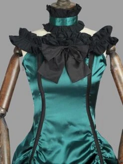 Victorian Dress Costumes Prom Dress Green Ruffle Bow Costume Sleevesless Ball Gown Victorian Era Clothing Vinatge Costumes Halloween -AYA Cosplay Shop 201912101745356726759