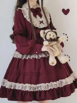Classic Lolita OP Dress Ruffles Bow Lace Lolita One Piece Dresses -AYA Cosplay Shop 20200117164743012756