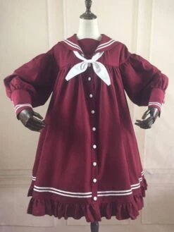 Sweet Lolita OP Dress Knotted Ruffle Button Balloon Sleeve Lolita One Piece Dresses