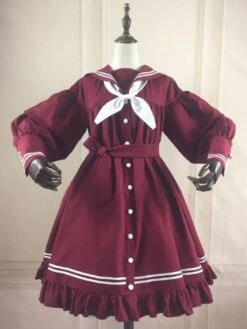 Sweet Lolita OP Dress Knotted Ruffle Button Balloon Sleeve Lolita One Piece Dresses -AYA Cosplay Shop 202001171647469861502