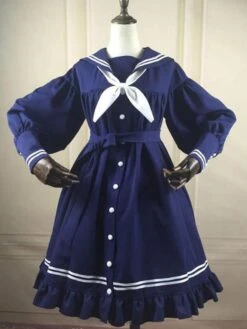 Sweet Lolita OP Dress Knotted Ruffle Button Balloon Sleeve Lolita One Piece Dresses -AYA Cosplay Shop 20200117164747874234