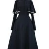 Gothic Lolita OP Dress Caped Ruflfe Black Long Sleeves Lolita One Piece Dresses -AYA Cosplay Shop 202001201731305269396