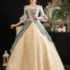 Victorian Dress Costumes Rococo Prom Dress Floral Print Trumpet Short Sleeves Square Neckline Marie Antoinette Costume Masquerade Ball Gown Dress -AYA Cosplay Shop 202003171626296832922
