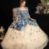 Rococo Victorian Dress Prom Dress Costumes Floral Print Trumpet Short Sleeves Square Neckline Champagne Marie Antoinette Costume Masquerade Ball Gown Dress -AYA Cosplay Shop 202003171626300186072