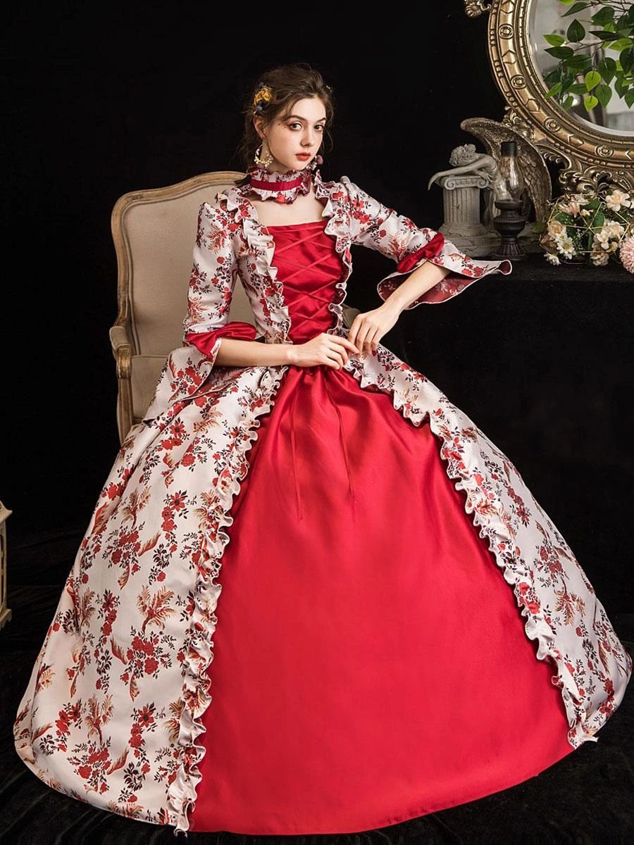 Victorian Dress Costumes Prom Dress Red Retro Costumes Ruffle Bow Floral Print Dress Marie Antoinette Victorian Era Clothing Masquerade Ball Gown 3 Victorian Dress Costumes Prom Dress Red Retro Costumes Ruffle Bow Floral Print Dress Marie Antoinette Victorian Era Clothing Masquerade Ball Gown