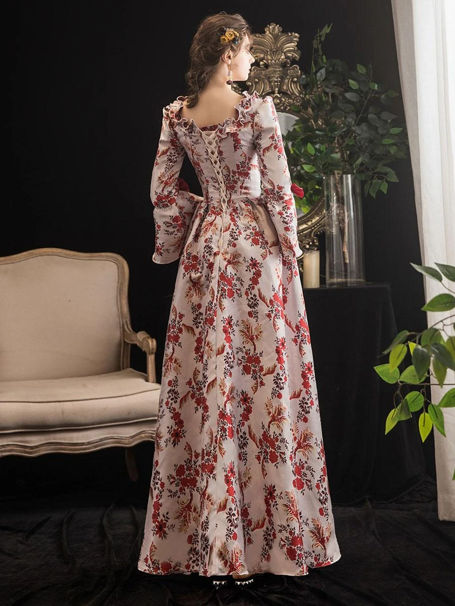 Victorian Dress Costumes Prom Dress Red Retro Costumes Ruffle Bow Floral Print Dress Marie Antoinette Victorian Era Clothing Masquerade Ball Gown 8 Victorian Dress Costumes Prom Dress Red Retro Costumes Ruffle Bow Floral Print Dress Marie Antoinette Victorian Era Clothing Masquerade Ball Gown - Image 6