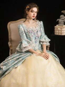 Victorian Dress Costumes Rococo Prom Dress Floral Print Trumpet Short Sleeves Square Neckline Marie Antoinette Costume Masquerade Ball Gown Dress -AYA Cosplay Shop 202003171626496913693