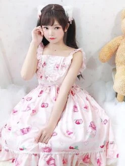 Sweet Lolita JSK Dress Cherry Cake Sleeveless Ruffles Lolita Jumper Skirts -AYA Cosplay Shop 202003201746299068487