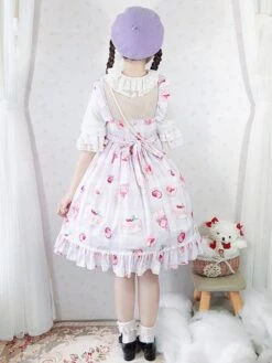 Sweet Lolita JSK Dress Cherry Cake Sleeveless Ruffles Lolita Jumper Skirts -AYA Cosplay Shop 202003201746302181616