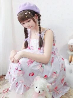 Sweet Lolita JSK Dress Cherry Cake Sleeveless Ruffles Lolita Jumper Skirts -AYA Cosplay Shop 20200320174630817853