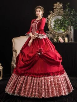 Victorian Dress Costumes Prom Dress Red Trumpet Short Sleeves Victorian Era Clothing Marie Antoinette Costume Dress Vintage Clothing -AYA Cosplay Shop 202003201750333363856