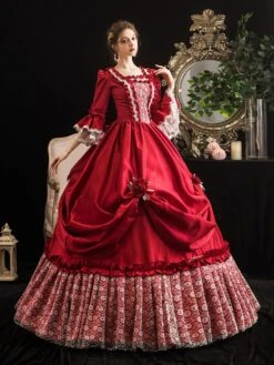 Victorian Dress Costumes Prom Dress Red Trumpet Short Sleeves Victorian Era Clothing Marie Antoinette Costume Dress Vintage Clothing -AYA Cosplay Shop 202003201750337286982