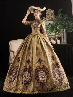 Victorian Dress Costumes Prom Dress Blonde Half Sleeves Stand Collar Victorian Era Style Marie Antoinette Costume Dress Masquerade Ball Gown -AYA Cosplay Shop 20200320175034508197