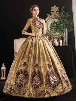Victorian Dress Costumes Prom Dress Blonde Half Sleeves Stand Collar Victorian Era Style Marie Antoinette Costume Dress Masquerade Ball Gown -AYA Cosplay Shop 202003201750358067503