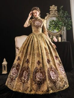 Victorian Dress Costumes Prom Dress Blonde Half Sleeves Stand Collar Victorian Era Style Marie Antoinette Costume Dress Masquerade Ball Gown -AYA Cosplay Shop 202003201750362092274