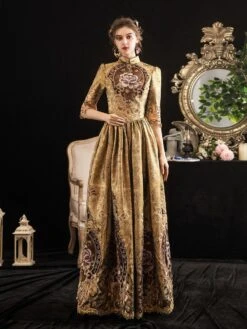 Victorian Dress Costumes Prom Dress Blonde Half Sleeves Stand Collar Victorian Era Style Marie Antoinette Costume Dress Masquerade Ball Gown -AYA Cosplay Shop 202003201750370274733